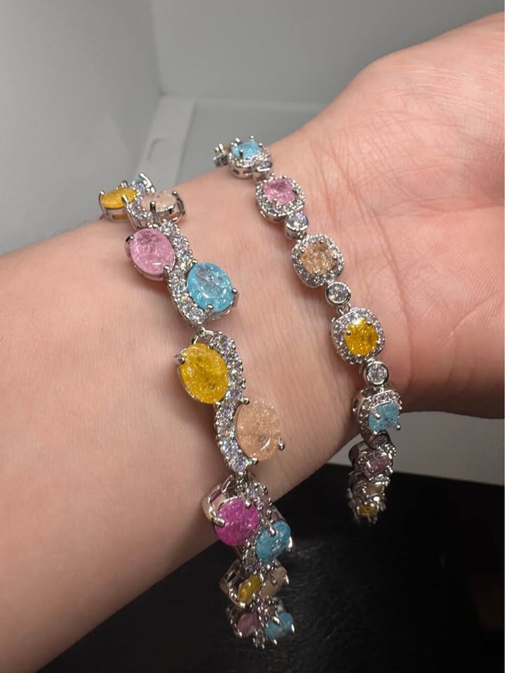 Tarnish Free Multicolor Crushed Ice CZ Bracelet Set – 2 Piece